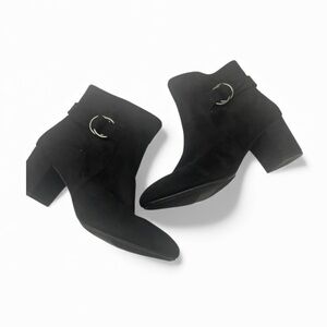 White Mountain Suede Black Ankle Booties with Buckle